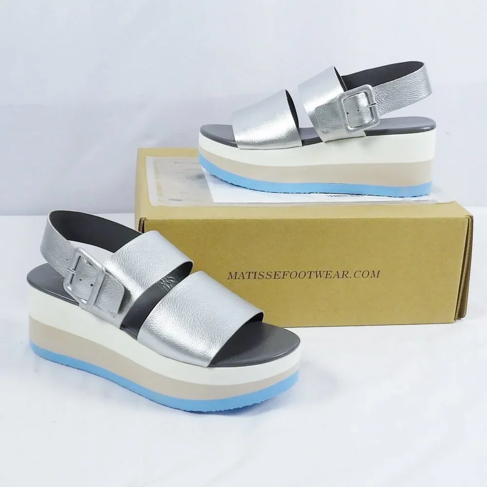 Matisse JAMs Double Strap Platform Sandal Silver New in Box
